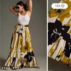 Anthropologie Forever That Girl Printed Ruffle-Hem Maxi Skirt Floral